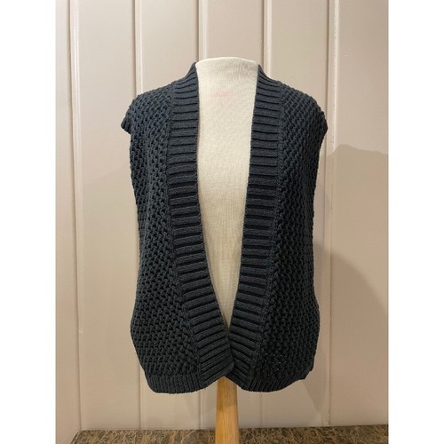 Ann Taylor LOFT Knit Vest Sleeveless Open Front Textured Deep Green Sweater Vest