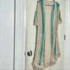 Chicos cardigan 1 long 100 linen tassels bottom