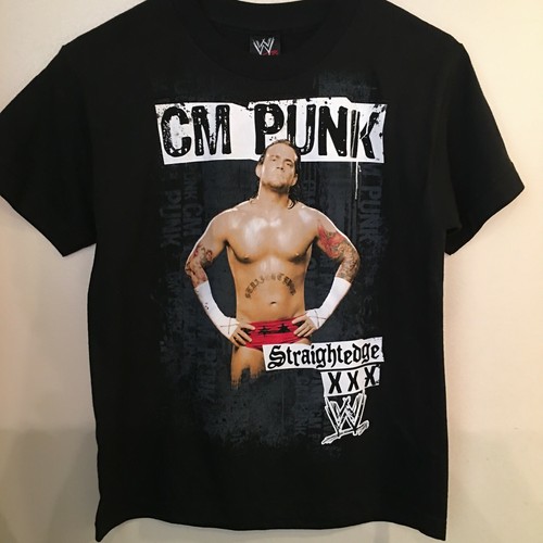 CM Punk Black T Shirt WWE Authentic 
