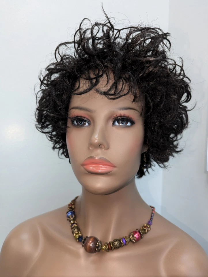 Short Sexy Synthetic Cringle Wavy Color #1 Black With Bangs Wig - Image 3 of 4