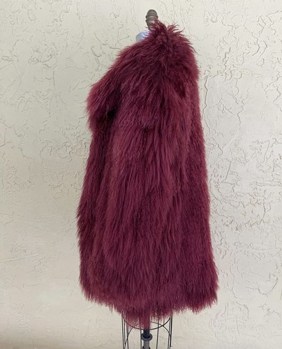 Burgundy Maroon Mongolian Fur Coat Shaggy Fur Winter Coat Shaggy Glam Rock - Picture 6 of 9