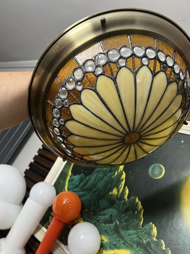 Vintage Tiffany Style Ceiling Lamp Light Shade Stained Glass Glass & Metal - Picture 3 of 11
