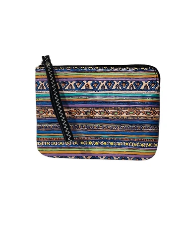 Patricia Nash Leather Wristlet Clutch Multicolor Print Front Black Back - Picture 1 of 11