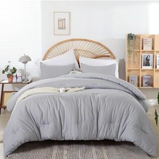 Light Grey King Size Comforter Set - 3 Piece Lightweight Microfiber Bedding - Al