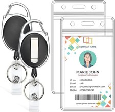 2 Pack Vertical ID Badge Holder with Retractable Badge Reel