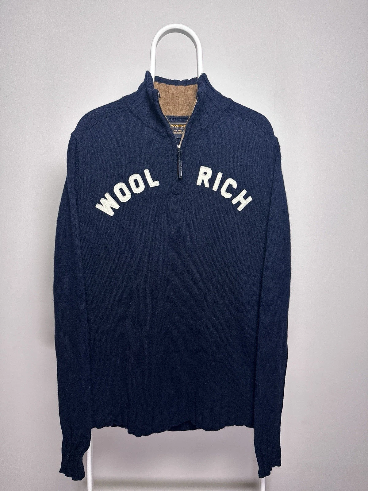 Woolrich 1/4 Half Zip Knitted Sweater Big Logo Size L