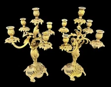 Rococo style Pair of Bronze 5 branch Candelabra c1900
