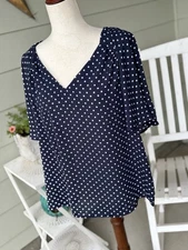 NWT Counterparts Women’s XL Navy White Polka Dot Short Flutter Sleeve Blouse $48