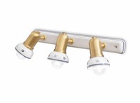 Wandleuchte Keramik Metall B: 41Cm 3-Flammig E14 In Weiß Messing Wand Spot Lampe
