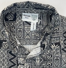 Kainalu Hawaiian Aloha Shirt Xl Black Tiki Mask Pineapple Casual VTG Vacation
