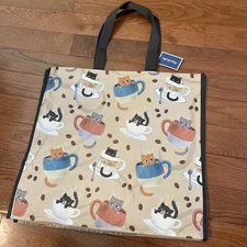 Marshall’s Reusable Shopping Tote Bag Cats Coffee Large NWT