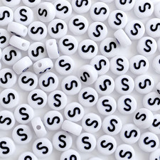100PCS Letter Beads,4X7Mm Acrylic White round Alphabet Beads Letter S Beads for