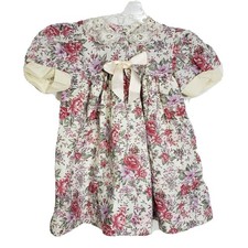 Vtg Nursery Rhyme Girls 6-12 Mths Party Dress Floral Lined Bow Lace Multicolor