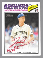 2026 Heritage Jacob Misiorowski Rookie Real One Red Auto # 76/77 #ROA-JM Brewers