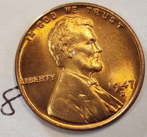 1947-D Lincoln Cent BU  Nice Red Color  #8