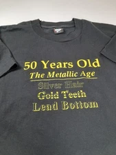 Vtg  Screen Stars Single Stitch  50 Yrs Old Metallic Age Hold Teeth T-shirt Sz L