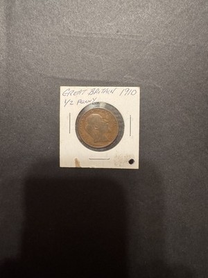GREAT BRITAIN - SPECTACULAR HISTORICAL EDWARD VII  1/2 PENNY, 1910, KM# 793.2