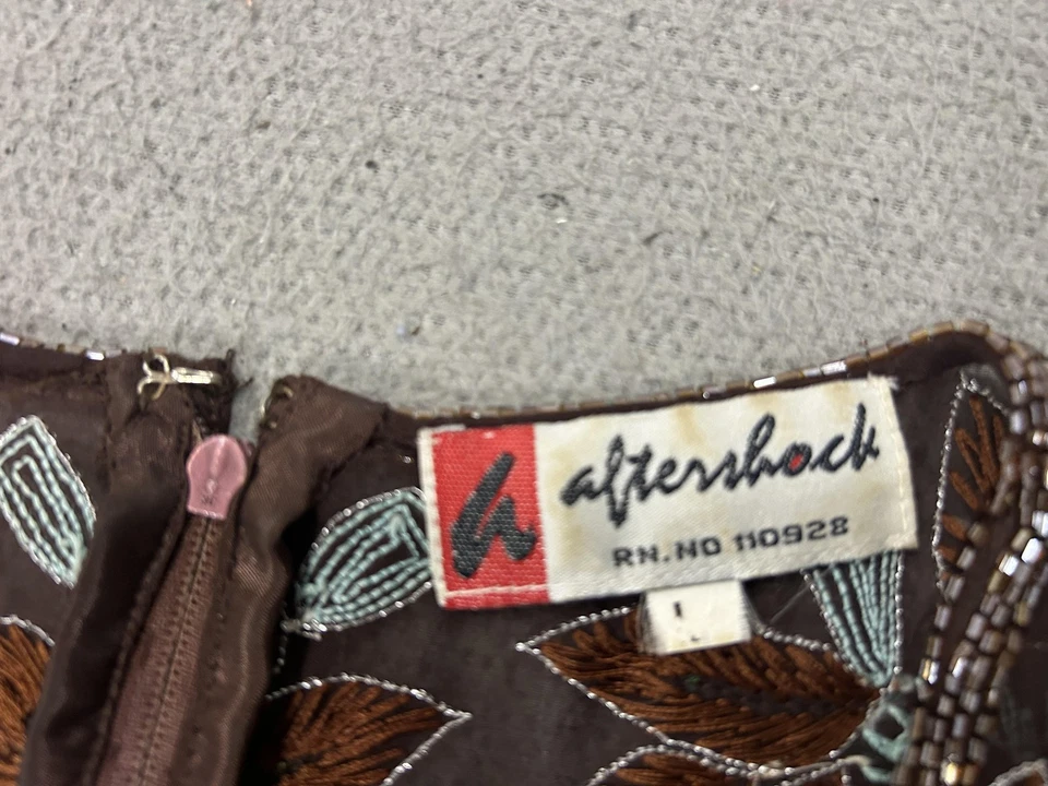 Top Y2K Réplica Mujer Grande Marrón Seda Cuentas Lentejuelas Floral Foto 3 de 4