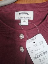 J. CREW 100% Cotton Rhinestone Buttons Cardigan Sweater Cranberry Burgundy Sz S