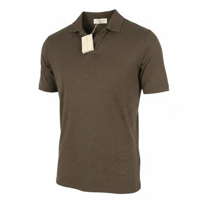 FILIPPO DE LAURENTIIS Polos Homme IT48 S Marron Lin Mélange Manches Courtes - Photo 1/4