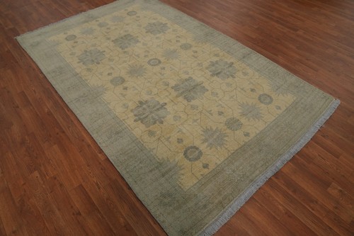 Handmade Beige Oushak Style Area Rug 5x8 Ft Transitional Bedroom Silk Carpet - Picture 4 of 13