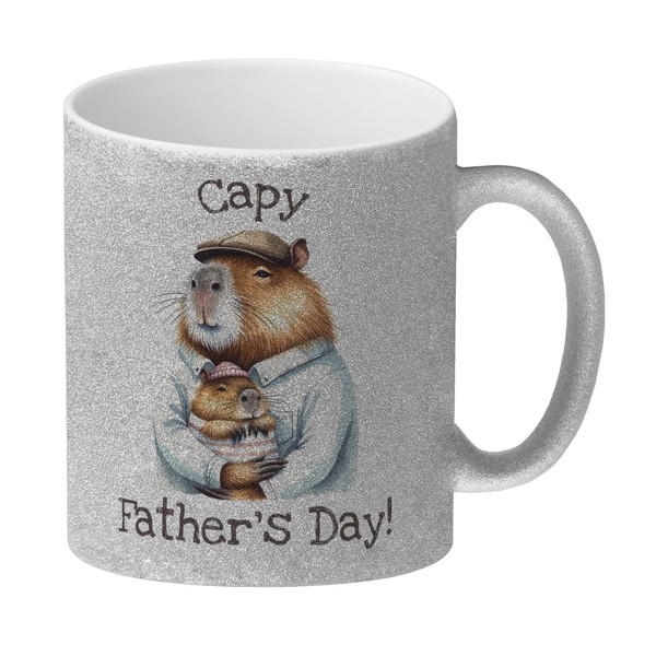 Capybara-Papa Aquarell-Optik Glitzer-Kaffeebecher Mit Spruch Capy Father's Day-image