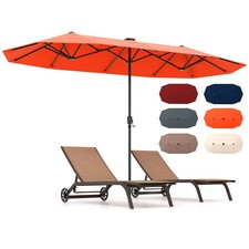 13 FT Double-sided Patio Umbrella with Solar Lights Crank Handle 12 Heavy-Duty