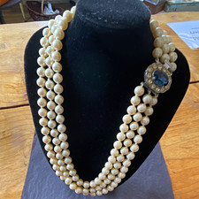 Multi-Strand Beaded Statement Necklace Ivory Round Imitation Pearls Crystal