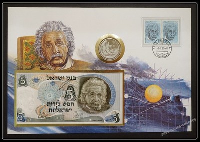 Numisbrief von 1989 - Albert Einstein - mit Banknote + Gedenkmünze 5 Franken -PP