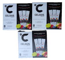 3 pack of 30 CELSIUS LIVE FIT ESSENTIAL ENERGY POWDER STICKS ASSORTED FLAVORS