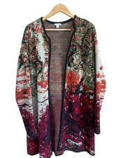 J Jill Size Large Multi Scenic Jacquard Knit Cardigan Duster Sweater 149 retail
