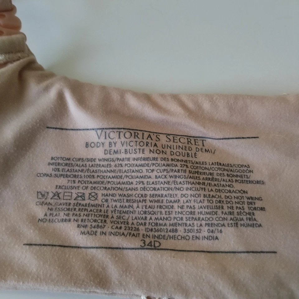 Victoria's Secret 34D Bra Unlined Demi Underwire Nude Beige Peach Lace Comfort - Image 4 of 4