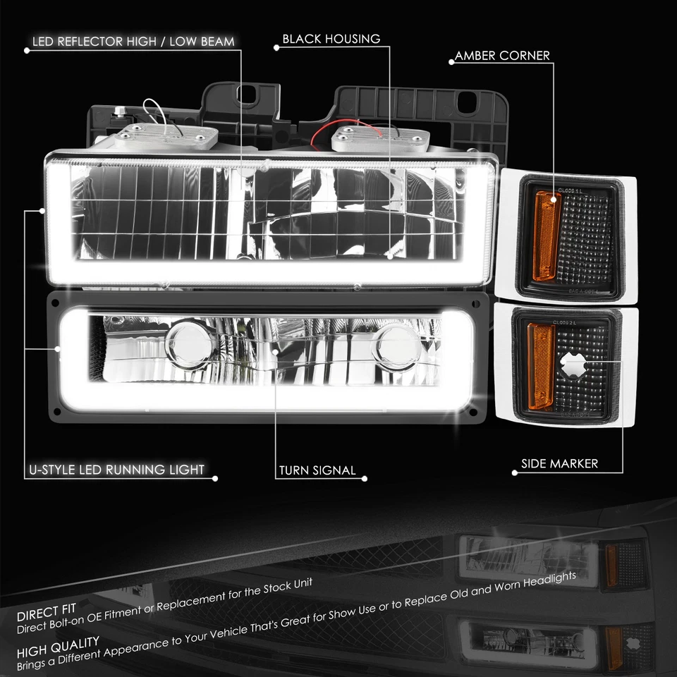 [U-LED DRL] Para 94-00 Chevy C10 C/K 1500 2500 Faro Parachoques Esquina Lámpara Negro Foto 2 de 4