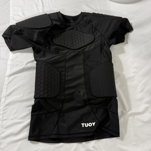 Men's Padded Compression football Shirt Short Sleeve Medium Adult Black