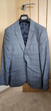 Topman Blue Check Stretch Skinny 3-piece suit 38R