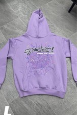 Spider Graphic Print Pullover Hoodie Purple Hooded Women's Size L Spider Web