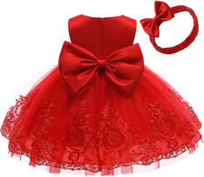 0-6T Big Bowknot Toddler Baby Girls Formal Dresses Pageant Party Lace Embroidery
