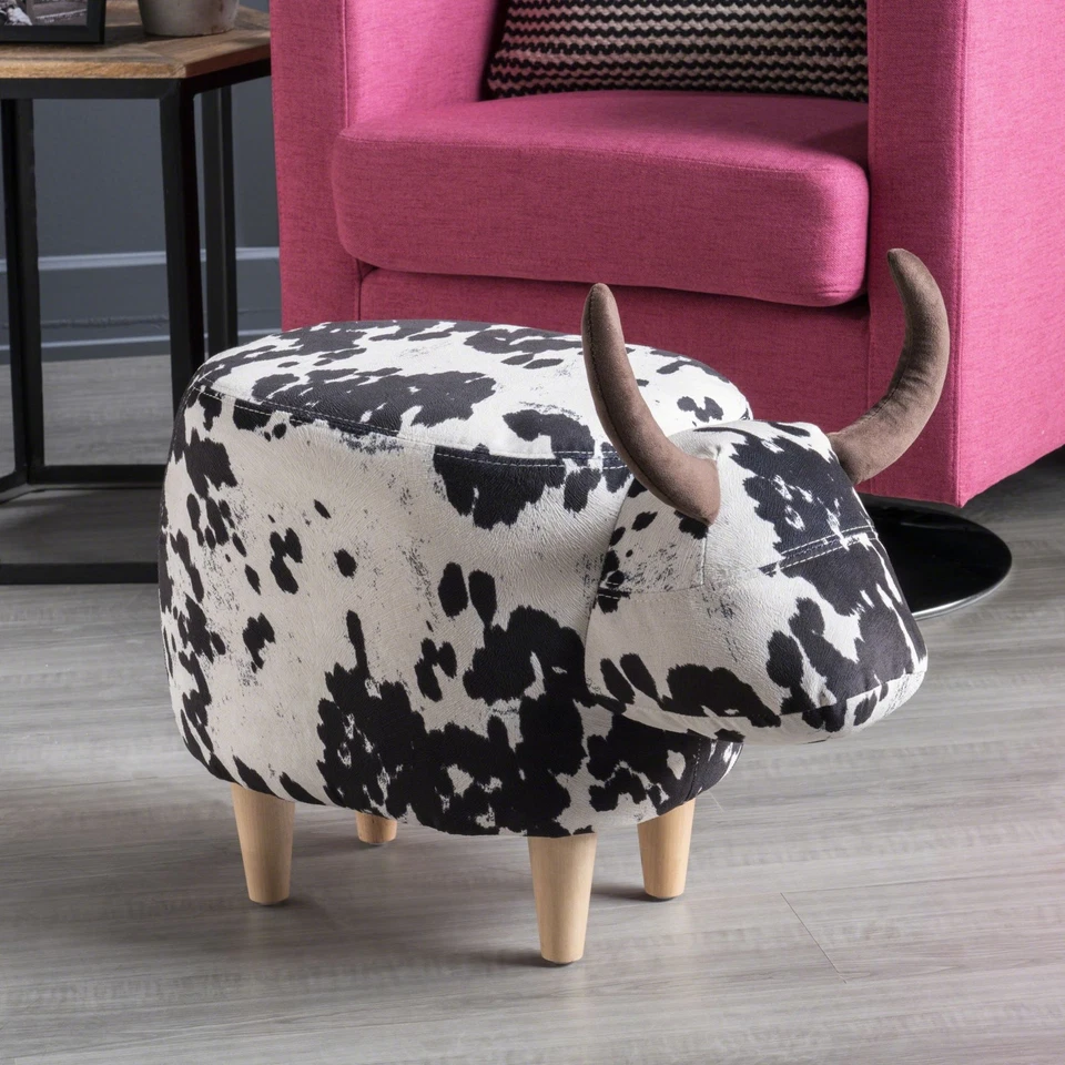 Modern Cow-Shaped Animal Ottoman/Footstool, Accent Stool Home Decor for Bedroom - Image 2 of 4