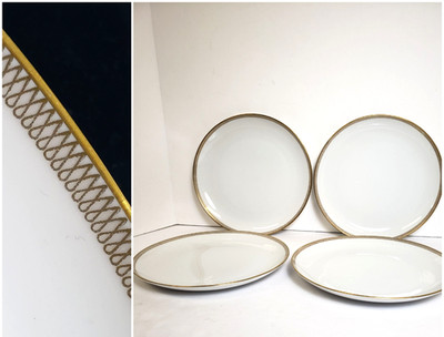 Eschenbach Bavaria Germany Porcelain Gold Rim 9'' Dinner Plate Set Of 4 (5432)