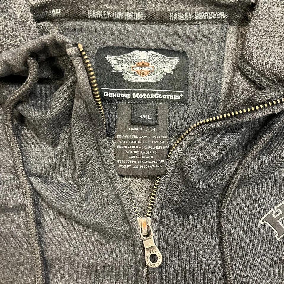 Y2K HARLEY DAVIDSON GREY FULL ZIP HOODIE SWEATSHIRT SZ 4XL MOTORCYCLE SKULL H3 - Image 3 of 4