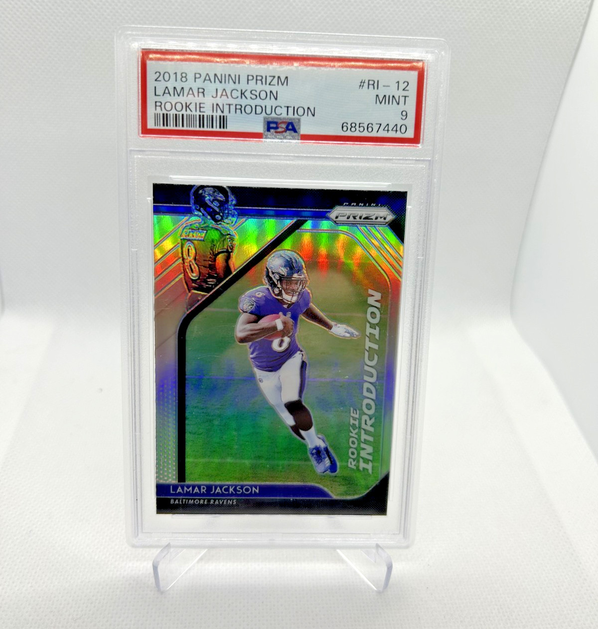 Lamar Jackson RC - 2018 Panini Prizm Rookie Introduction Prizm #12 - PSA MINT 9
