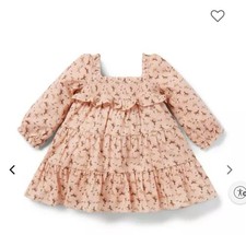 Janie and Jack Equestrian Smocked peach color Baby Dress Horse  flowers print