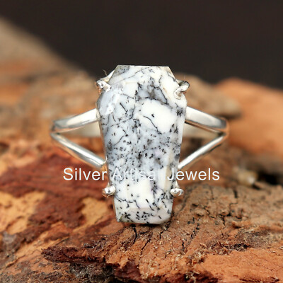 Real Howlite Coffin Shape 925 Sterling Silver Ring Handmade Gemstone Ring Gifts