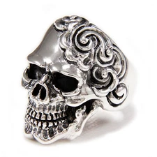 SKULL MAORI 925 STERLING SILVER TRIBAL GOTHIC BIKER ROCKABILLY RING cs-r015A