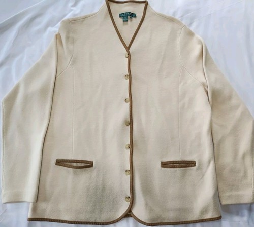 Lauren Ralph Lauren Merino Wool Cardigan Sweater Women's XL Vintage