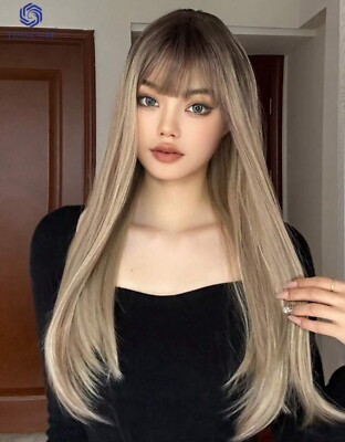 Perruque Longue Blonde Foncé Bouclée Avec Frange - Synthétique - Taille Moyenne + Bonnet 4