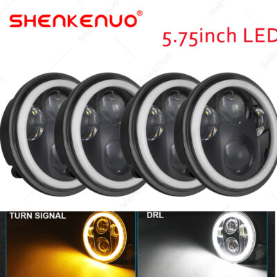 4PCS 5-3/4'' 5.75 Inch Round Black LED Projector Headlight High-Low Beam + DRL Y0