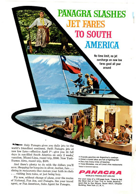 1961 Print Ad Panagra Airline Slashes Jet Fares to South America! Plane Tail