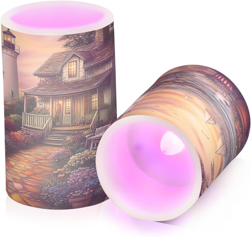 Lighthouse Seagull Flowers House Flameless Candles Battery Operated with Remote - Picture 2 of 12