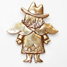 Jeep Collins Brass LARGE Statement Pendant Women Guardian Angel Cowgirl Jewelry